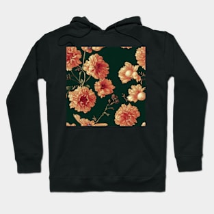 Peach Pink Peonies on Dark Background Hoodie